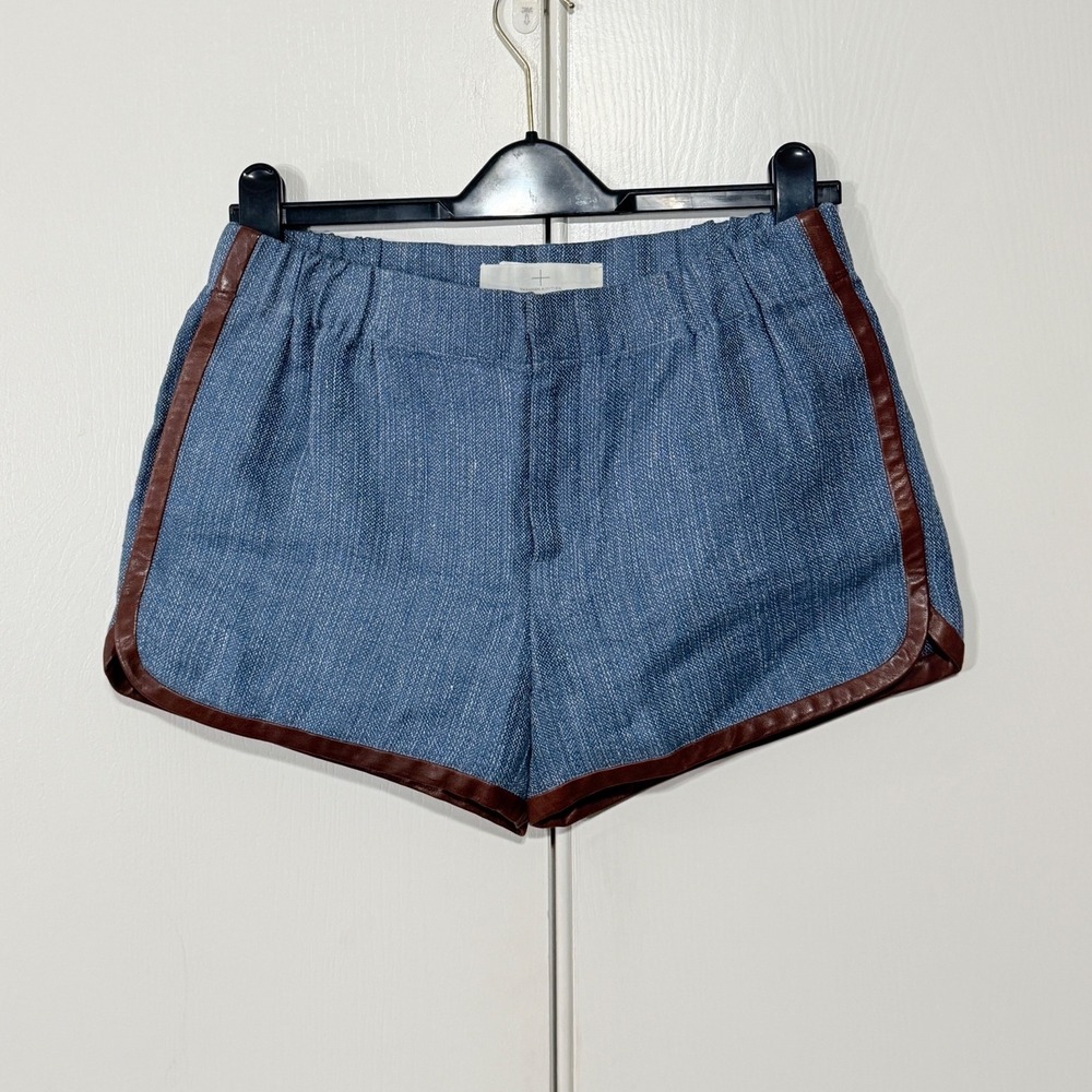 Thakoon Addition Sz XS Denim Blue Leather Trim Track Shorts